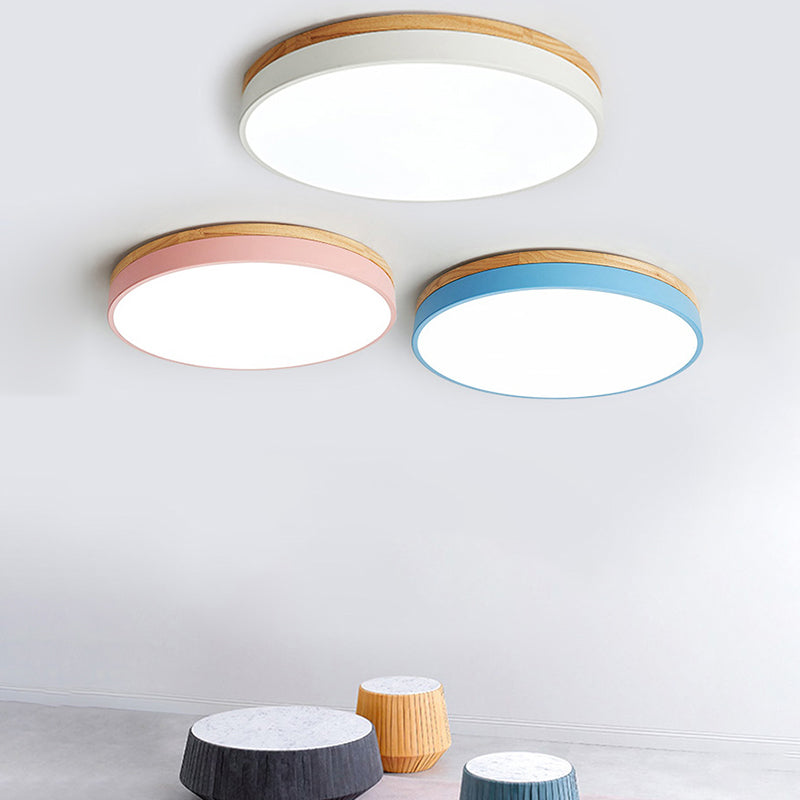 Round Shape LED Ceiling Lamp Macaroon Modern Simple Style Iron 1 Light Flush Mount for Corridor