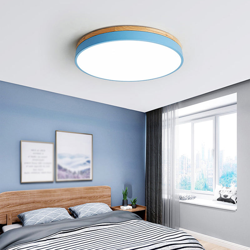Round Shape LED Ceiling Lamp Macaroon Modern Simple Style Iron 1 Light Flush Mount for Corridor