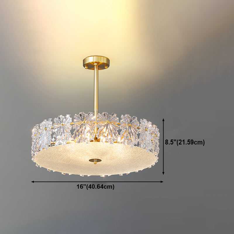Gold Metal Flush Mount Light Fixtures Traditional Drum Semi Flush Ceiling Lamps with Glass Shade