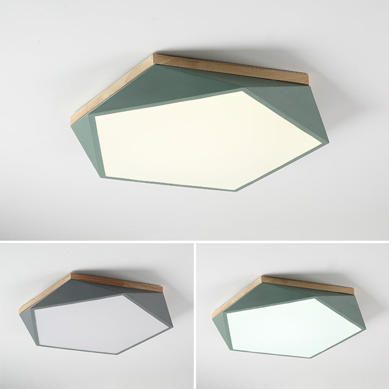 Pentagon Shape LED Ceiling Lamp Macaroon Modern Simple Style Iron Flush Mount for Bedroom