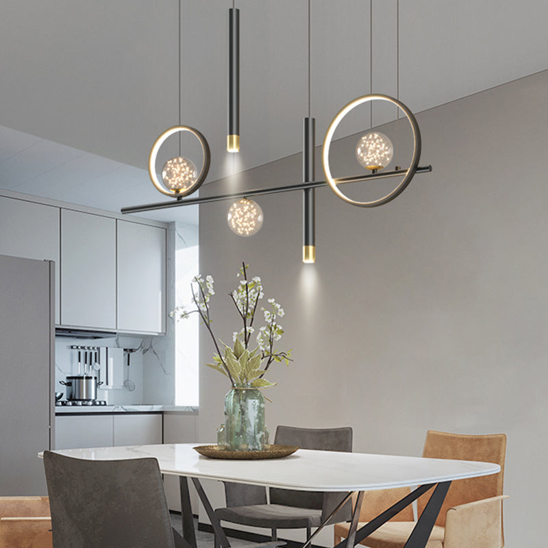 Contemporary Pendant Lights Island Geometry Pendant Light Fixtures Metal 7-Light