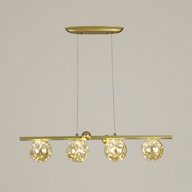 Contemporary Island Light Sphere Glass Island Pendant Lights in Gold for Kitchen