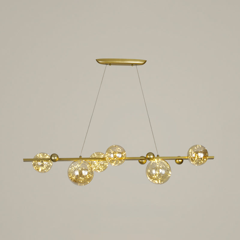 Contemporary Island Light Sphere Glass Island Pendant Lights in Gold for Kitchen