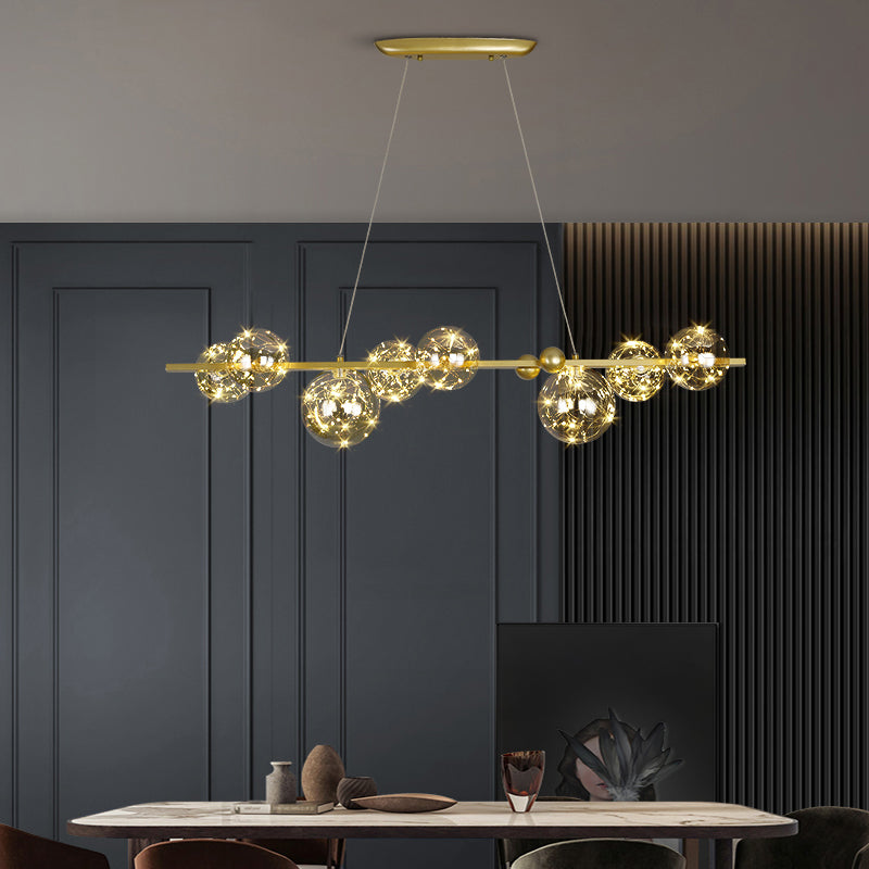 Contemporary Island Light Sphere Glass Island Pendant Lights in Gold for Kitchen