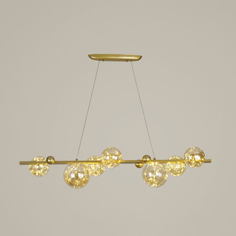 Contemporary Island Light Sphere Glass Island Pendant Lights in Gold for Kitchen