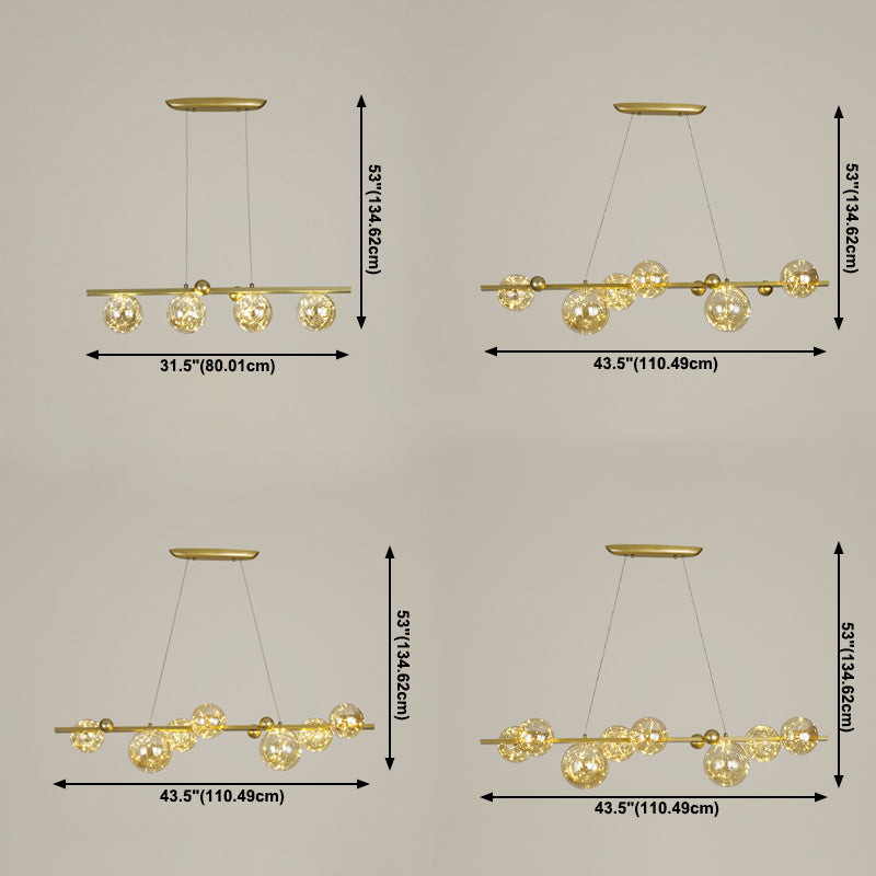 Contemporary Island Light Sphere Glass Island Pendant Lights in Gold for Kitchen