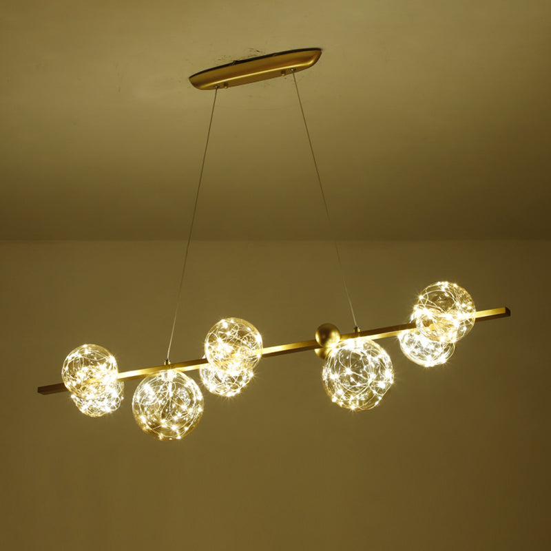 Contemporary Island Light Sphere Glass Island Pendant Lights in Gold for Kitchen