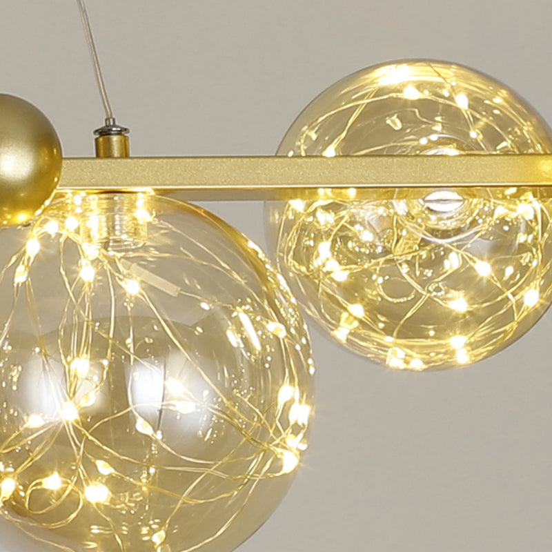 Contemporary Island Light Sphere Glass Island Pendant Lights in Gold for Kitchen