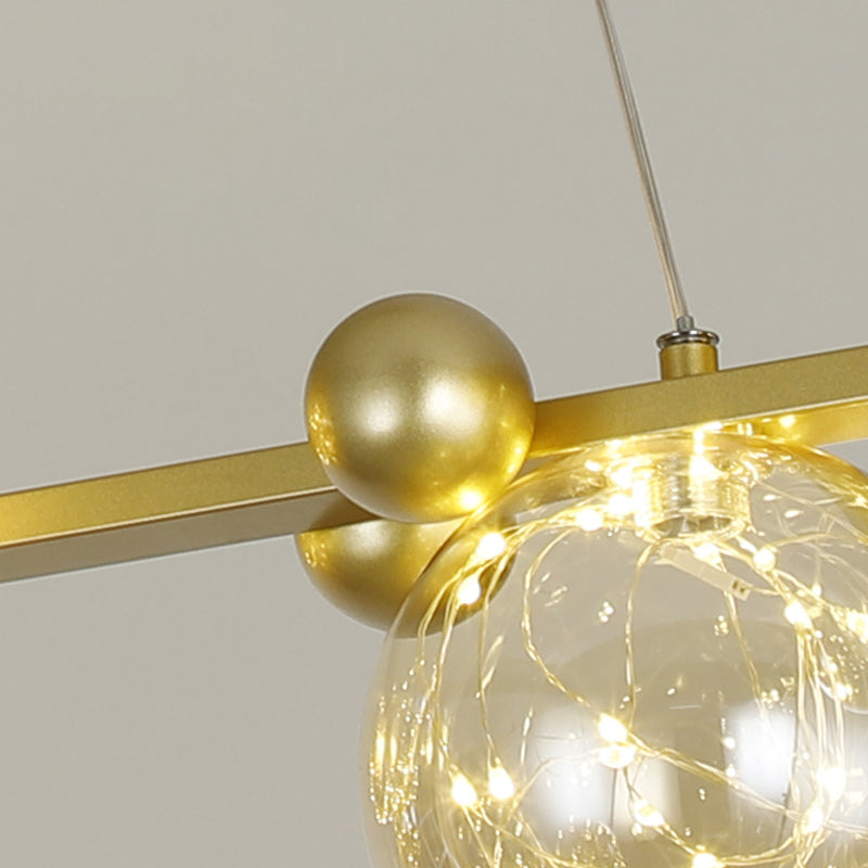 Contemporary Island Light Sphere Glass Island Pendant Lights in Gold for Kitchen