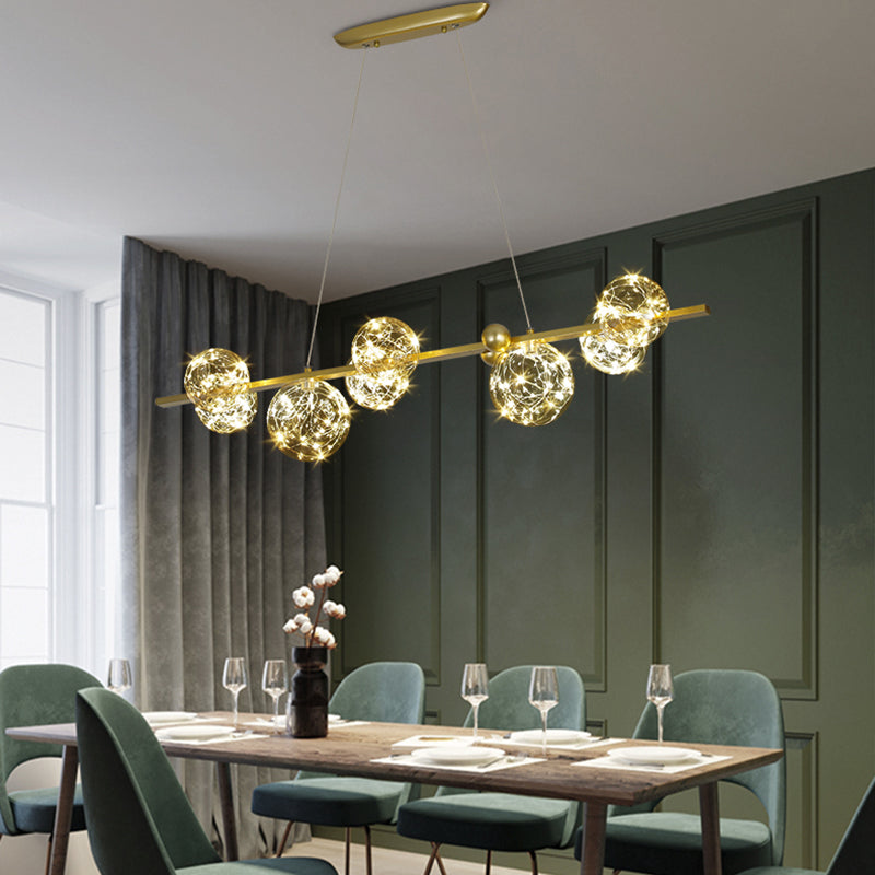 Contemporary Island Light Sphere Glass Island Pendant Lights in Gold for Kitchen