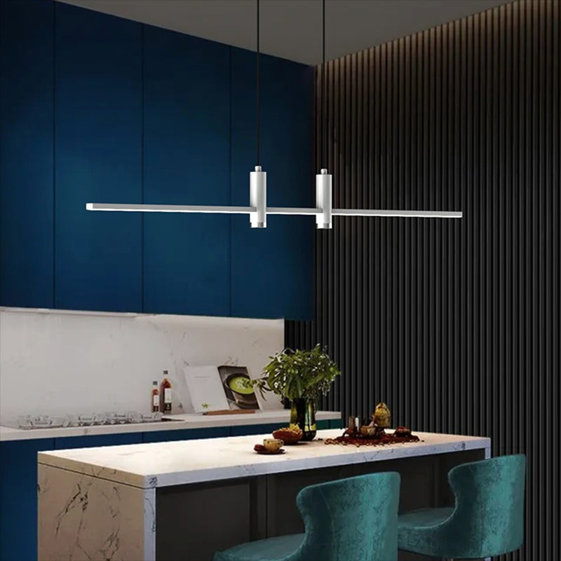 Modern Linear Island Light Fixtures 3-Head Restaurant Hanging Lamp with Silica Gel Shade