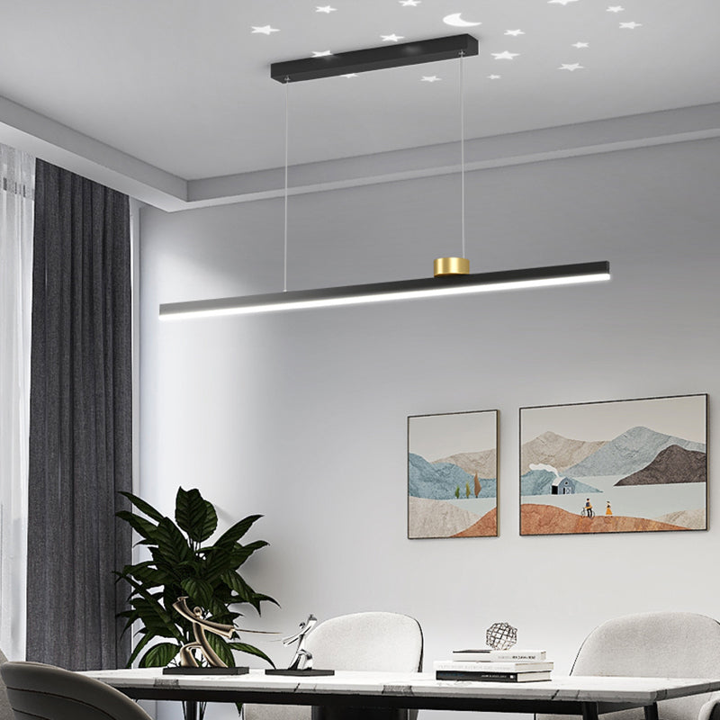 Black Metal Island Lamp Modern Linear Restaurant Pendant Light with Acrylic Shade