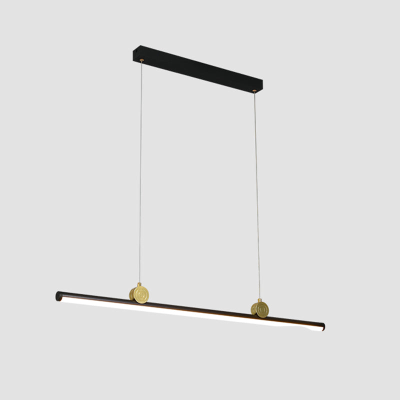Black Aluminum Island Light Modern Linear Restaurant Hanging Lamp with Acrylic Shade