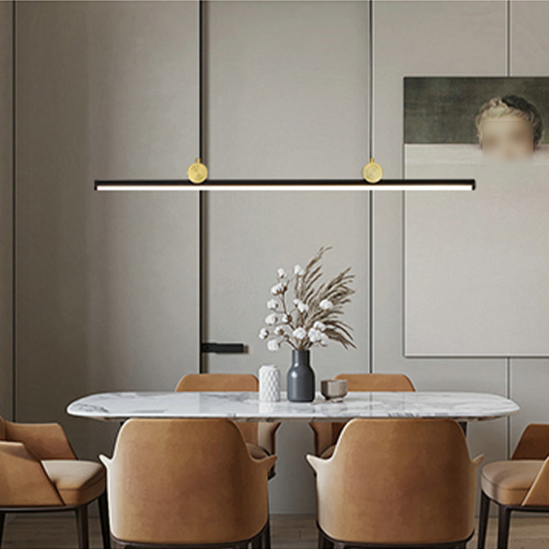 Black Aluminum Island Light Modern Linear Restaurant Hanging Lamp with Acrylic Shade