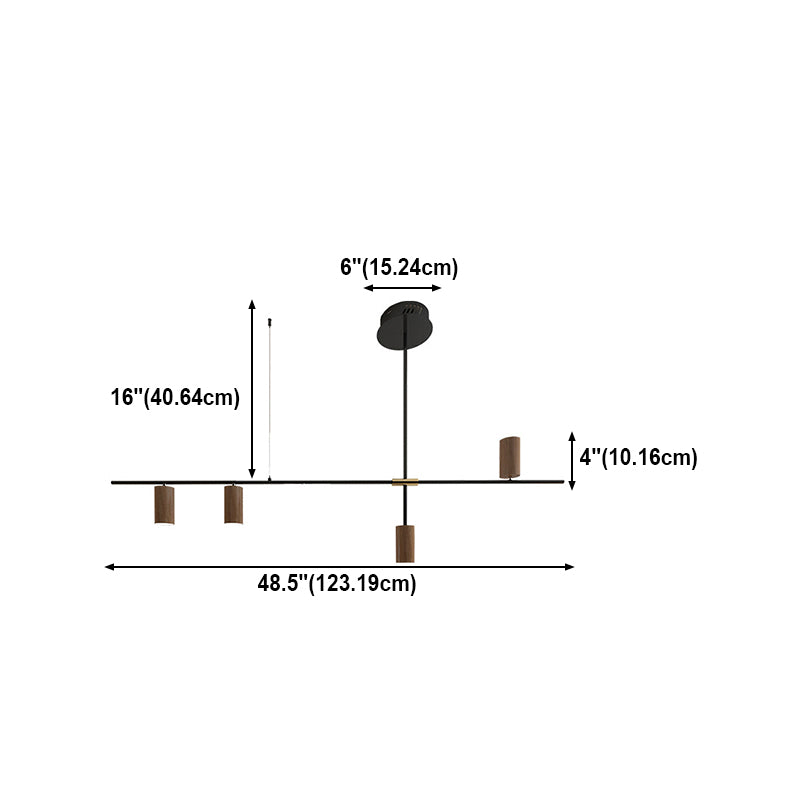 Modern Metal Island Lights Multi-Head Restaurant Hanging Lamp with Cylinder Walnut Shade