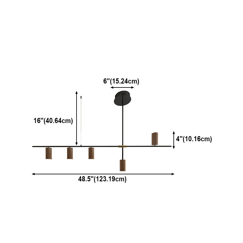 Modern Metal Island Lights Multi-Head Restaurant Hanging Lamp with Cylinder Walnut Shade