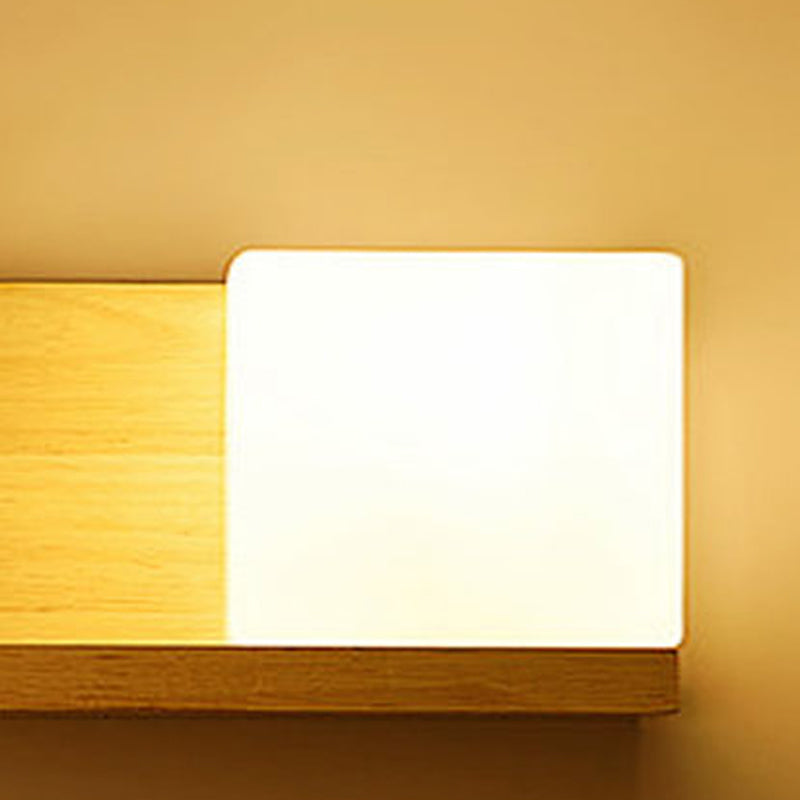Nordic Style Wood Wall Light Geometric Shape Wall Sconce with Glass for Living Room