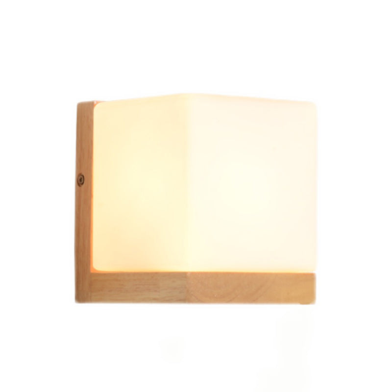 Nordic Style Wood Wall Light Geometric Shape Wall Sconce with Glass for Living Room