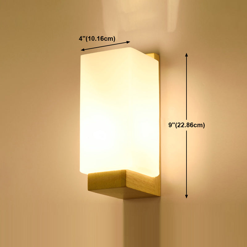 Nordic Style Wood Wall Light Geometric Shape Wall Sconce with Glass for Living Room