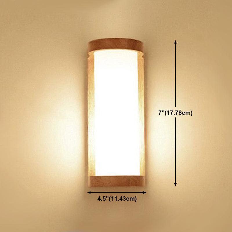 Nordic Style Wood Wall Light Geometric Shape Wall Sconce with Glass for Living Room