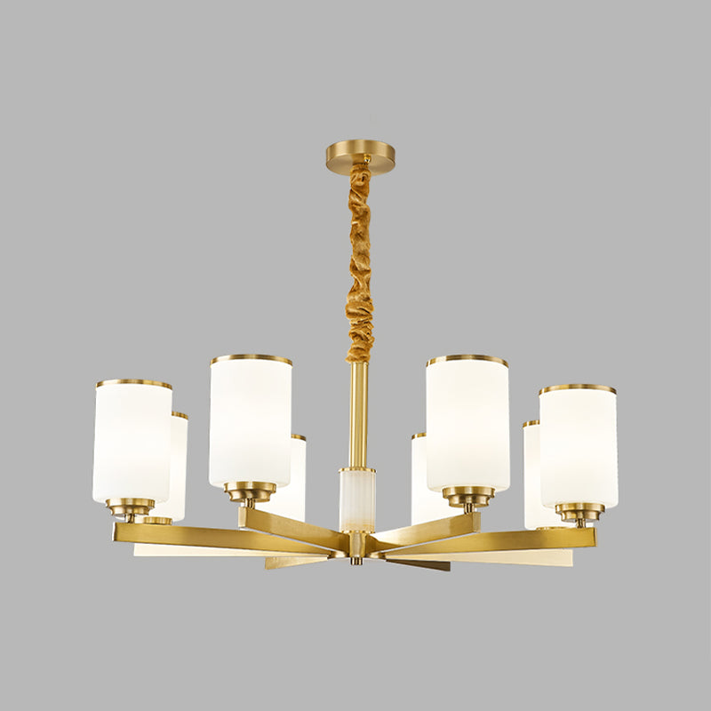 American Style Pendant Light Cylindrical Glass Shade Chandelier Lighting for Bedroom