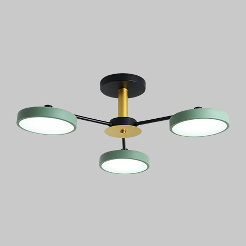 Multi Light Circular Branch Hanging Pendant Modern Macaron Style Metal Hanging Lighting