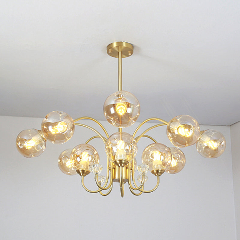Modern Style Chandelier Light Fixture Globe Glass Hanging Light with Crystal