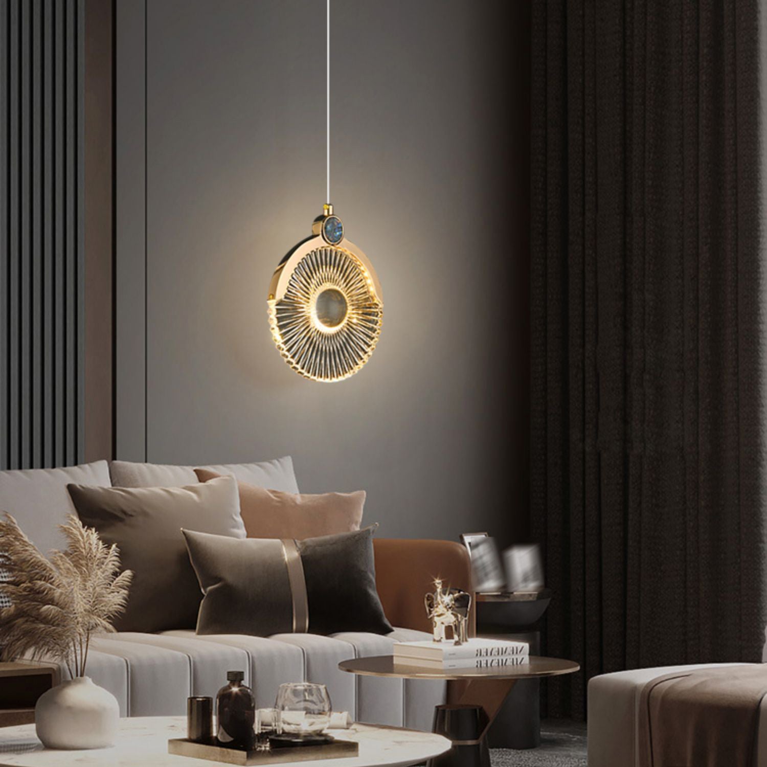 Round Shape Hanging Lights Modern Style Metal Hanging Light Fixtures in Gold