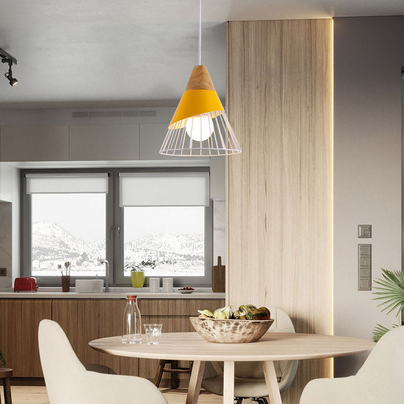 Metal Cone Shade Hanging Lights Modern Macaron Style 1 Head Hanging Mount Fixture for Restaurant
