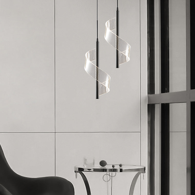 Minimalism Iron Pendant Light Strip Shape Ceiling Lamp with Acrylic Shade for Living Room