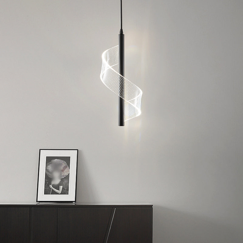 Minimalism Iron Pendant Light Strip Shape Ceiling Lamp with Acrylic Shade for Living Room