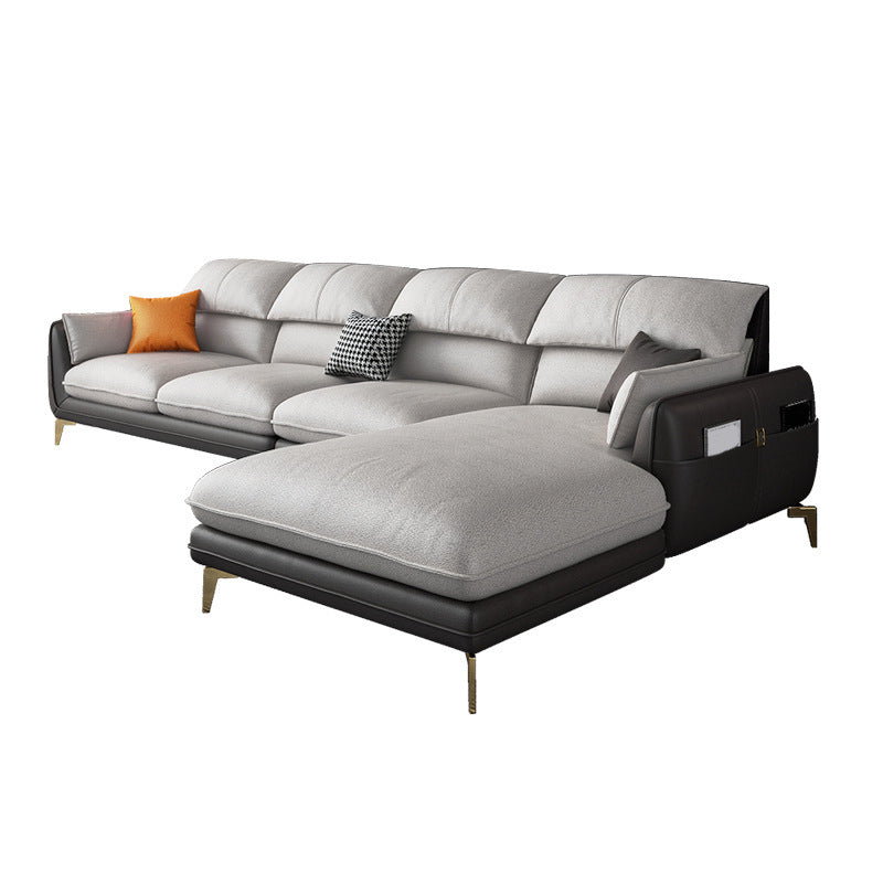 Pillow Top Arm Faux Leather Sofa and Chaise L-Shape Sectional with Storage for Apartment