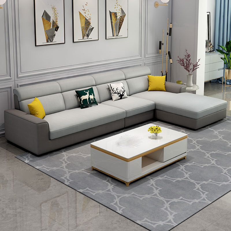 Faux Leather 4-Seater L-Shape Cushion Back Sectional Sofa with Chaise