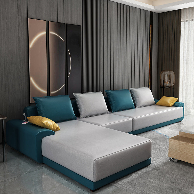 Pillowed Back Cushions Pillow Top Arm L-Shape Sectional with Slipcovered