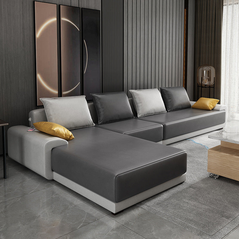 Pillowed Back Cushions Pillow Top Arm L-Shape Sectional with Slipcovered