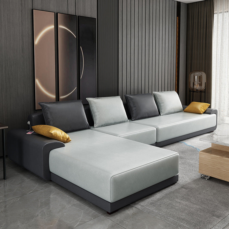 Pillowed Back Cushions Pillow Top Arm L-Shape Sectional with Slipcovered