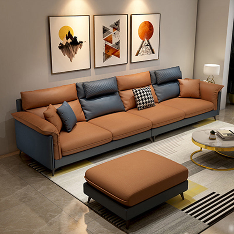 Stain-Resistant Pillowed Back Cushions Sectional Square Arm Sofa with Ottoman Included