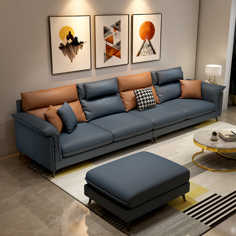 Stain-Resistant Pillowed Back Cushions Sectional Square Arm Sofa with Ottoman Included