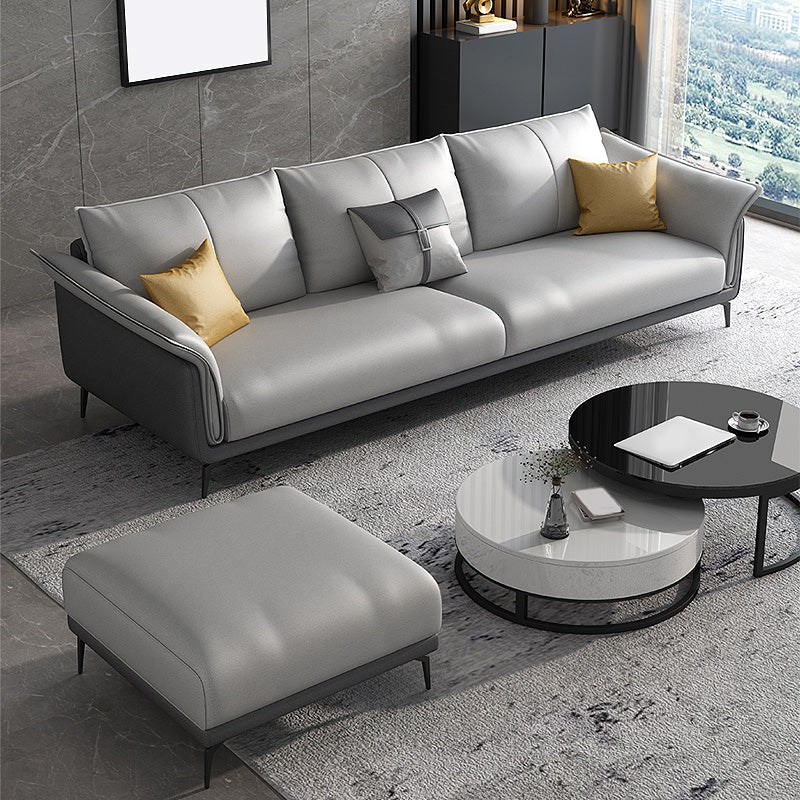 Light-grey Faux Leather Pillow Top Arm Sofa/Sectional with Stain-Resistant