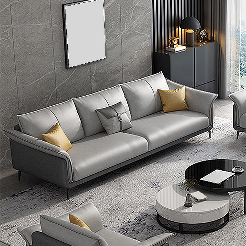 Light-grey Faux Leather Pillow Top Arm Sofa/Sectional with Stain-Resistant