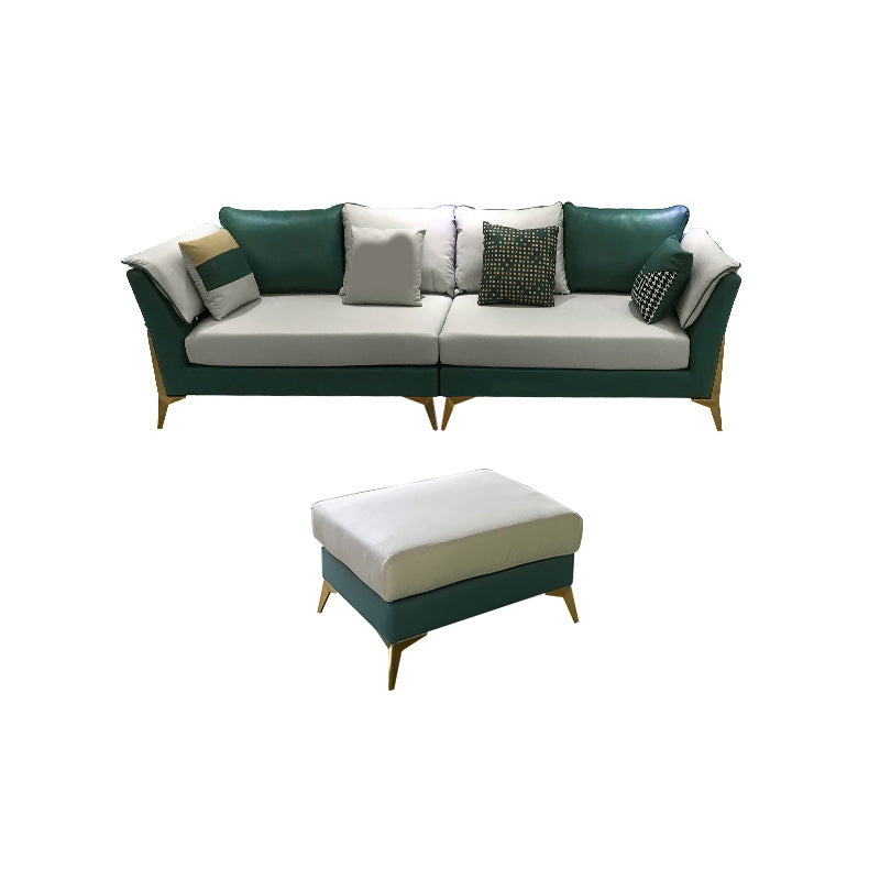 Blue and Cream Faux Leather Sectional Waterproof Sofa with Removable Cushions