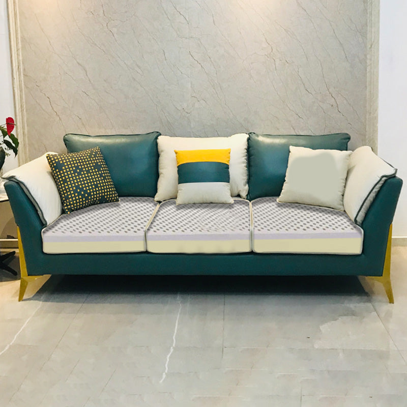 Blue and Cream Faux Leather Sectional Waterproof Sofa with Removable Cushions