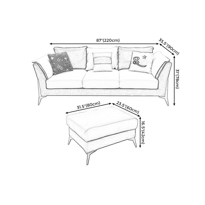 Blue and Cream Faux Leather Sectional Waterproof Sofa with Removable Cushions