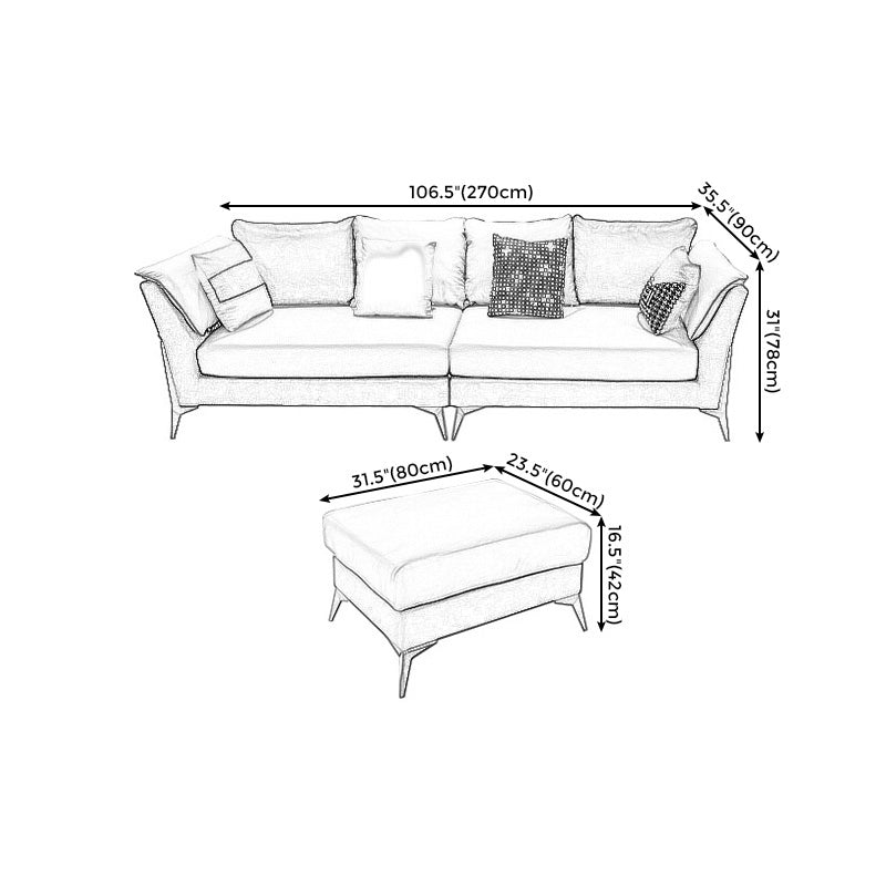 Blue and Cream Faux Leather Sectional Waterproof Sofa with Removable Cushions