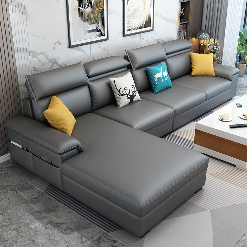 Modern L-Shape Sectional Pillow Back Cushion Sofa and Chaise with Storage