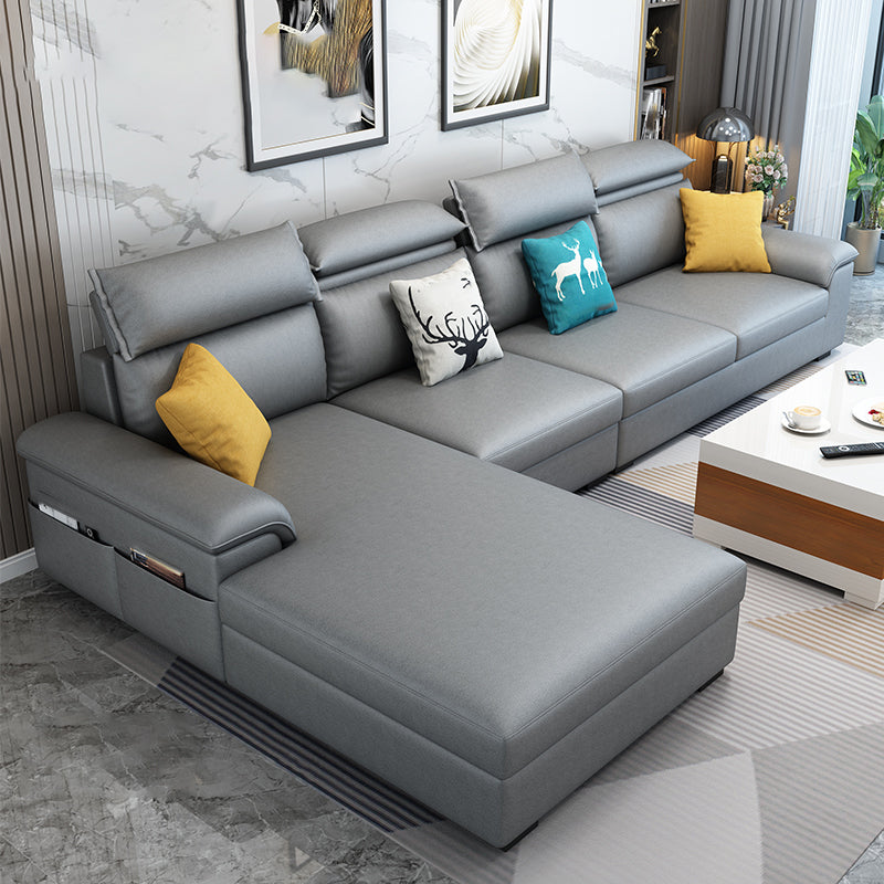 Modern L-Shape Sectional Pillow Back Cushion Sofa and Chaise with Storage