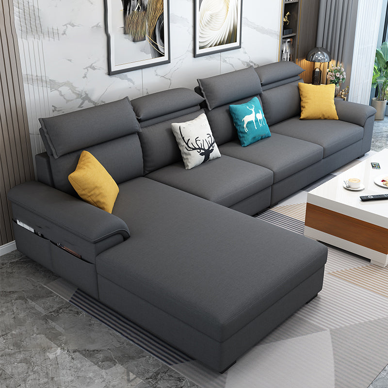 Modern L-Shape Sectional Pillow Back Cushion Sofa and Chaise with Storage