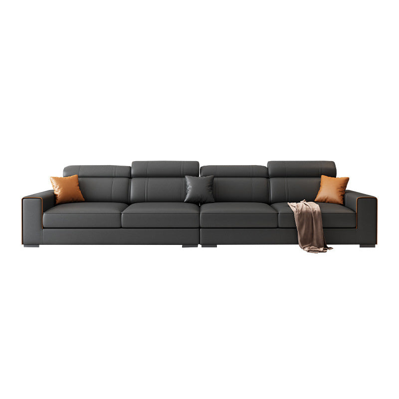Modern Black Faux Leather Sectional Square Arm Sofa for Living Room