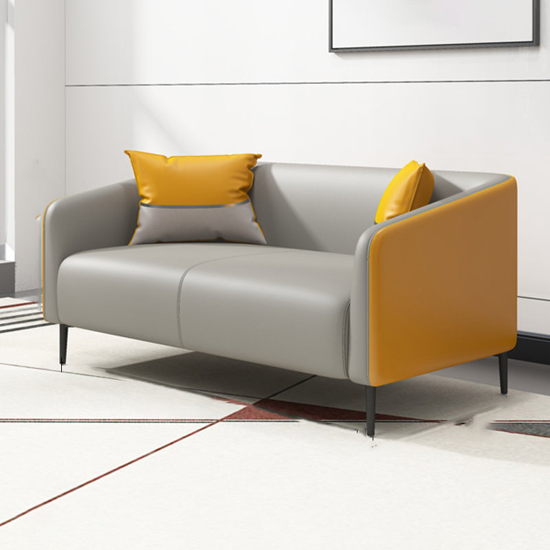 Modern Genuine Leather Sofa Sloped Arm Couch with Tight Seat for Apartment