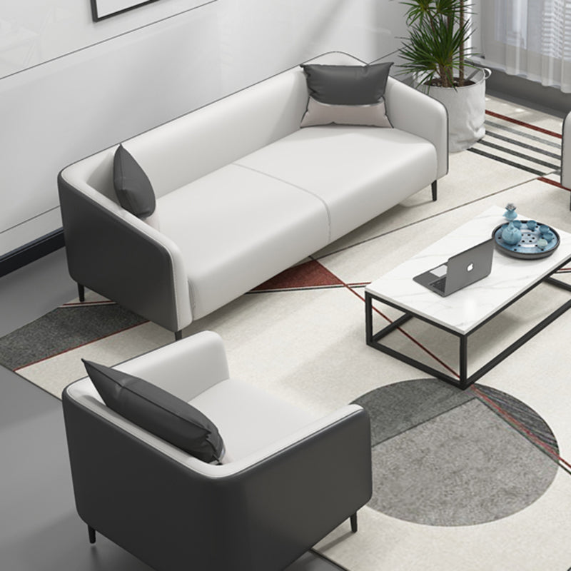 Modern Genuine Leather Sofa Sloped Arm Couch with Tight Seat for Apartment